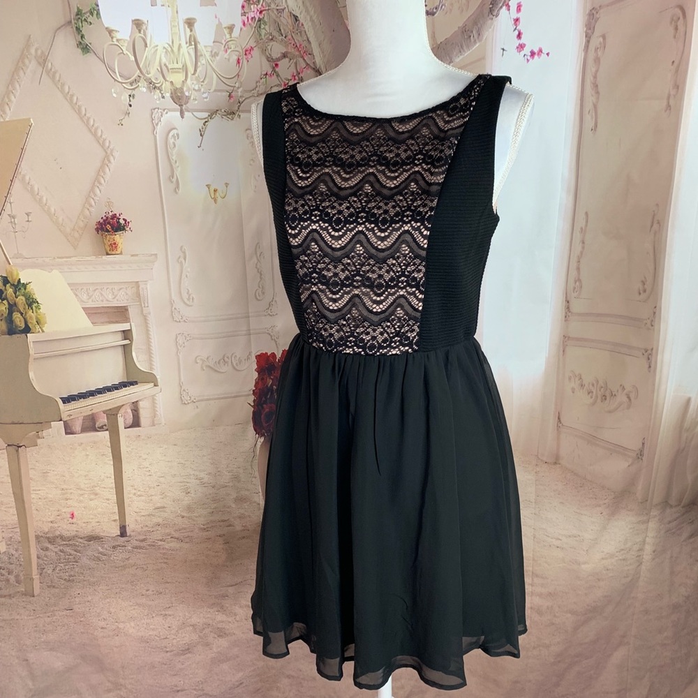 Lily Rose Black Sheer Lace Detail Dress - Picture 1 of 8